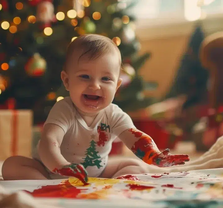 Création festive : des peintures de Noël pour bébés à réaliser avec les doigts